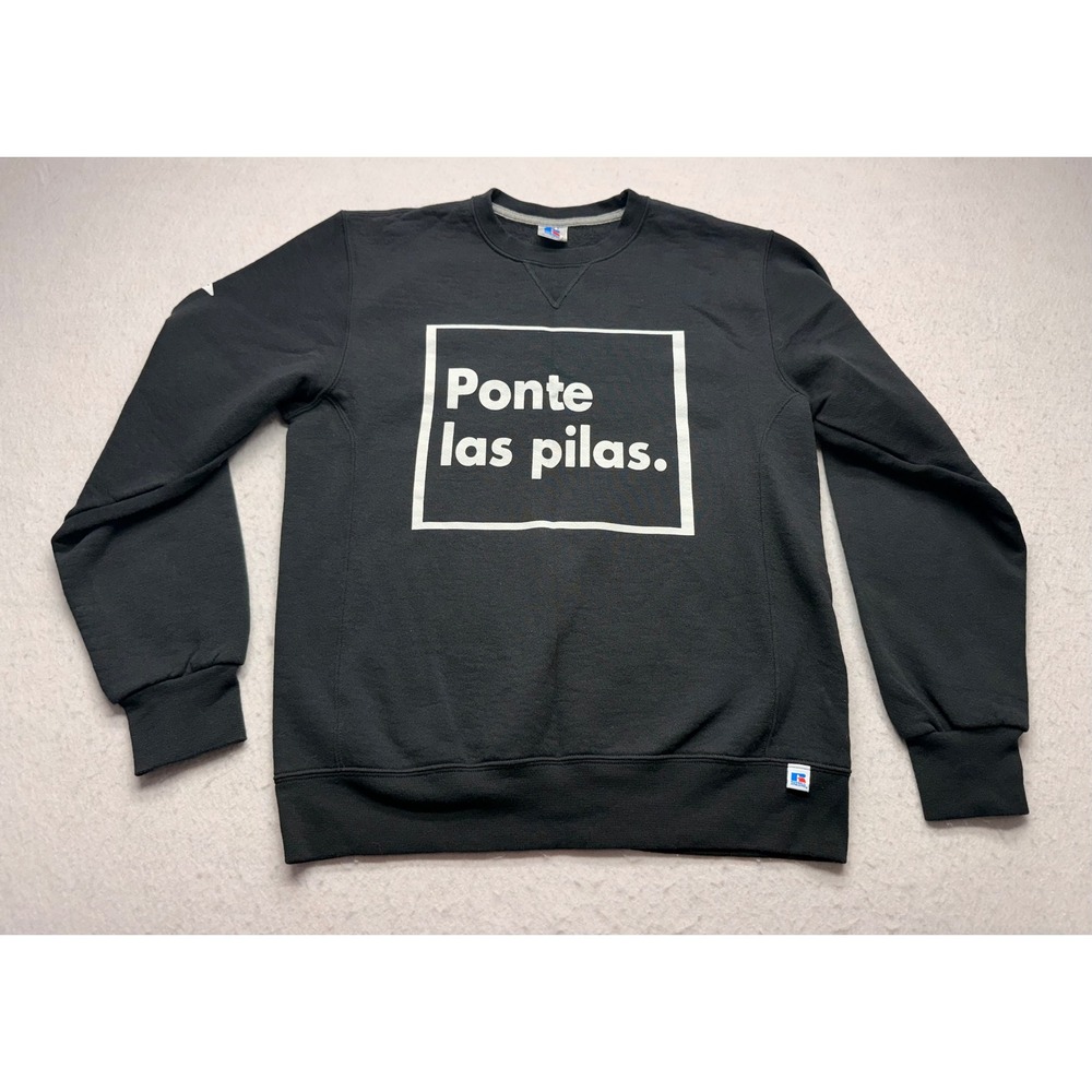 Vtg Y2K Russell Athletic Black Crewneck Sweatshirt Medium Ponte Las Pilas HCC